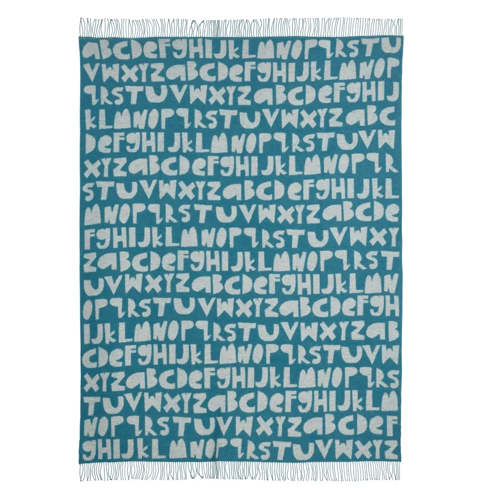 Alphabet Lambswool Throw - Blue