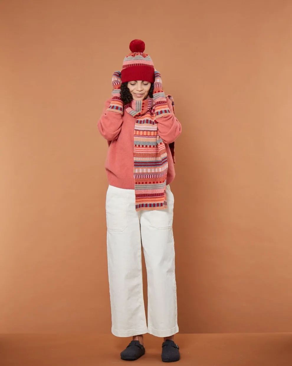 Static Stripe Beanie Hat- Dubonnet